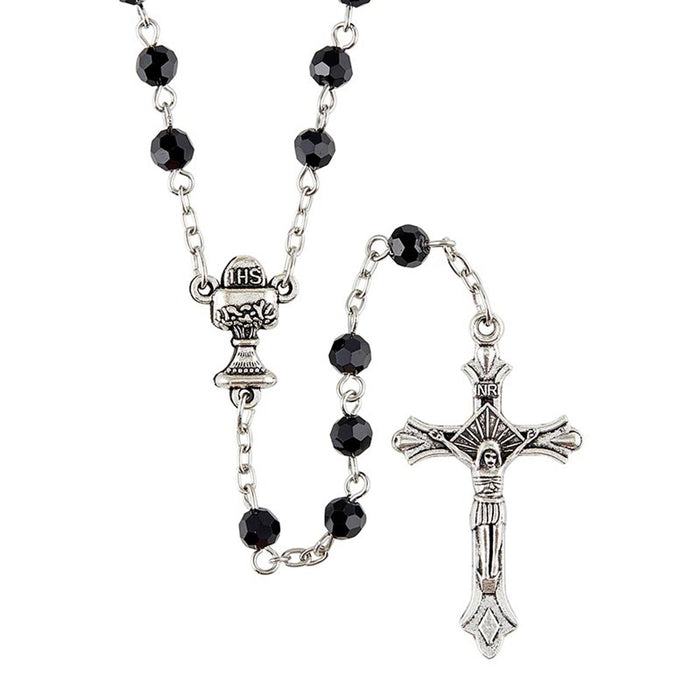 Black Faceted Bead Communion Rosary