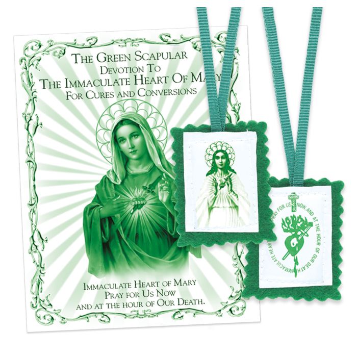 Green Wool Scapular with Pamphlet