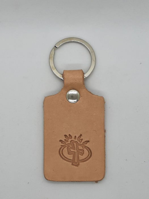 Handmade Leather Flame of Faith Cross Keychain - Four Colours - Catholic Gifts Canada