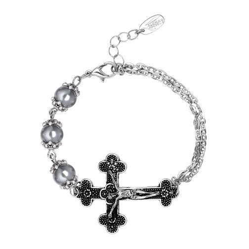 Gray Pearl Bracelet with Crucifix - Catholic Gifts Canada
