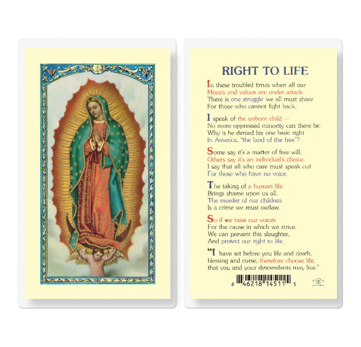 Our Lady of Guadalupe the Right to Life Prayer Card