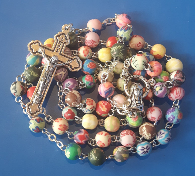 Multi Colour Floral Rosary - Catholic Gifts Canada