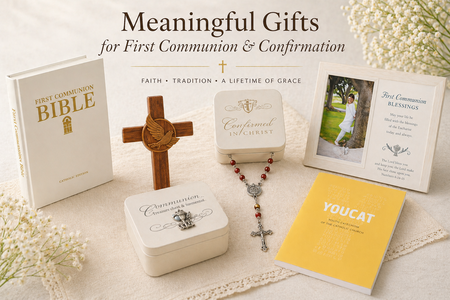 First Communion gifts in Canada including rosary and crucifix