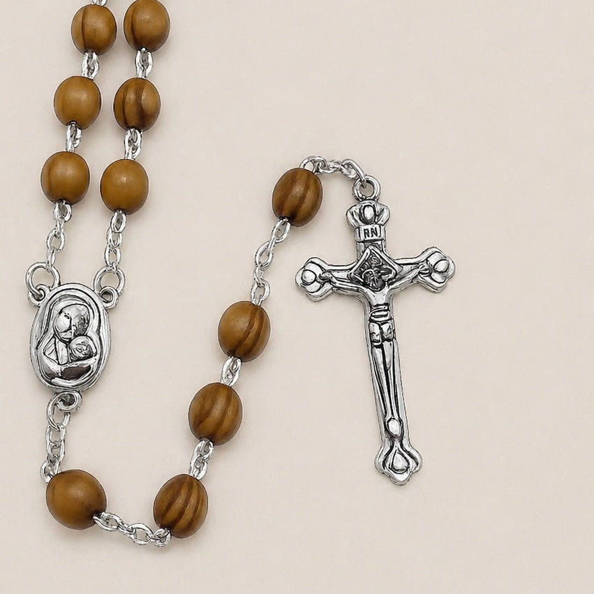 Jerusalem Olive Wood Rosary – 21” Catholic Prayer Beads with Crucifix & Terra Jerusalem Centre - Catholic Gifts Canada