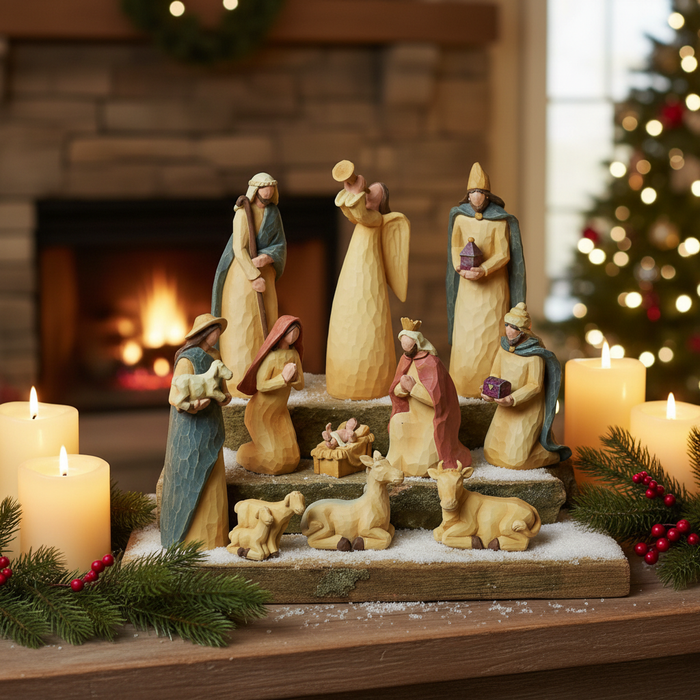 11 Piece Folk Art Nativity Set Lifestyle