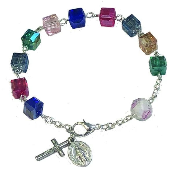 8 mm Multicolour Glass Bead Bracelet with Miraculous Medal