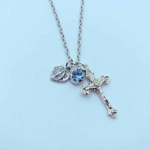 Crucifix with Heart Shaped Miraculous Medal