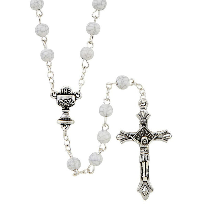 White Marble Bead Communion Rosary