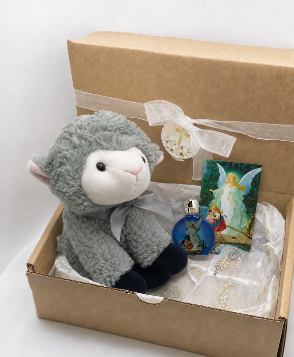 Little Lamb Baptism Blessing Gift Set, Grey Lamb