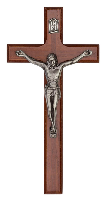8" Walnut Wall Crucifix with Pewter Corpus - Catholic Gifts Canada