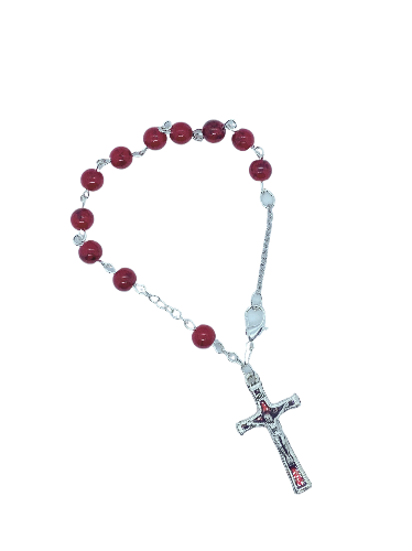 Rosary Bracelet with Red Enamel Crucifix