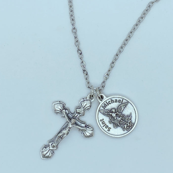 Crucifix with St. Michael Medal on 24" Chain