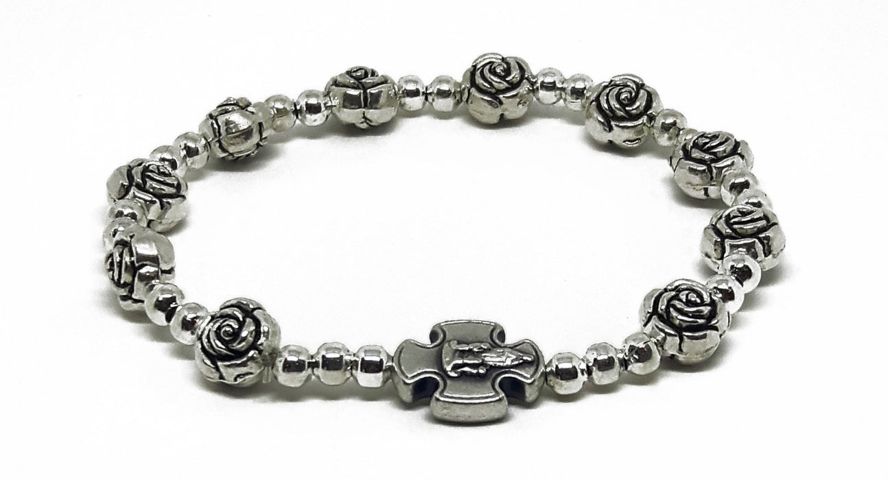 Silver Roses With Fatima Cross Rosary Bracelet