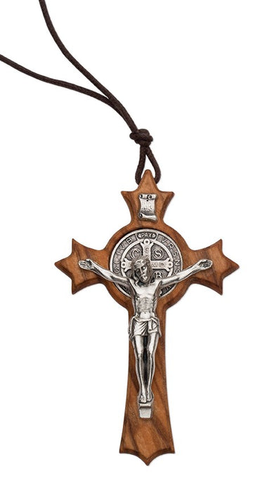 Olive Wood St. Benedict Crucifix on 30" Cord