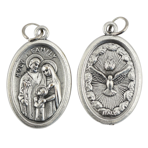 Holy Family & Holy Spirit Medal, Oxidized Catholic Pendant, Made in Italy - Catholic Gifts Canada