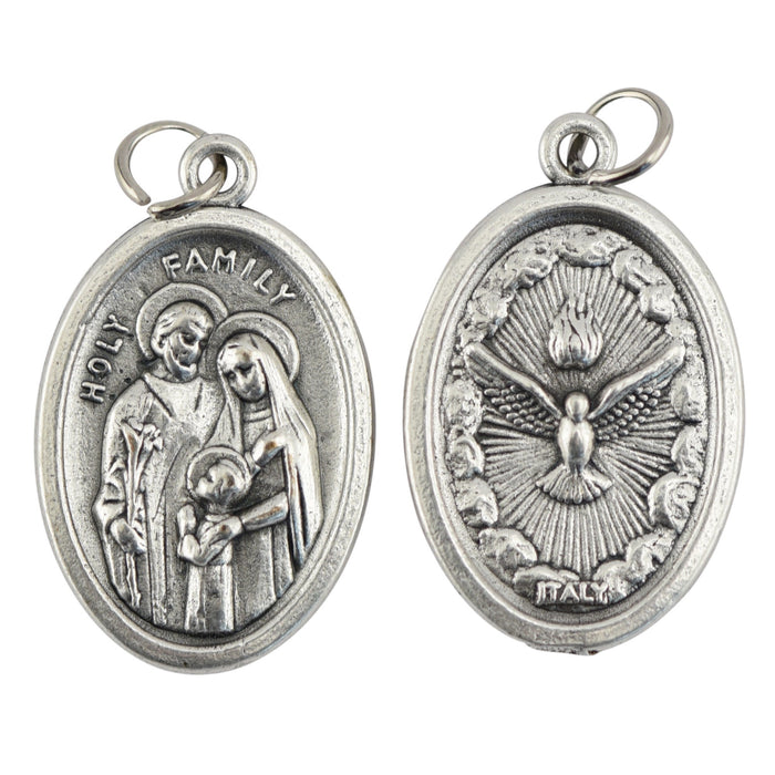 Holy Family & Holy Spirit Medal, Oxidized Catholic Pendant, Made in Italy - Catholic Gifts Canada