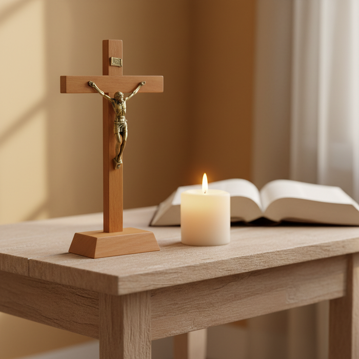 7" Standing Wood Crucifix Lifestyle