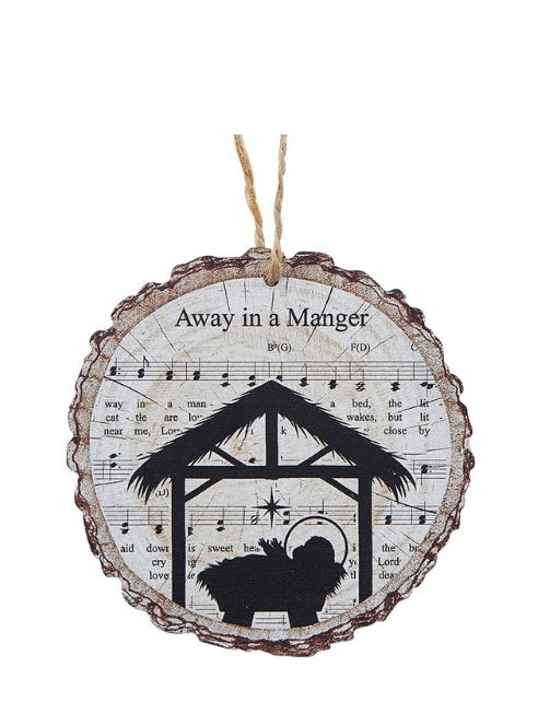 Away In A Manger Wood Slice Ornament