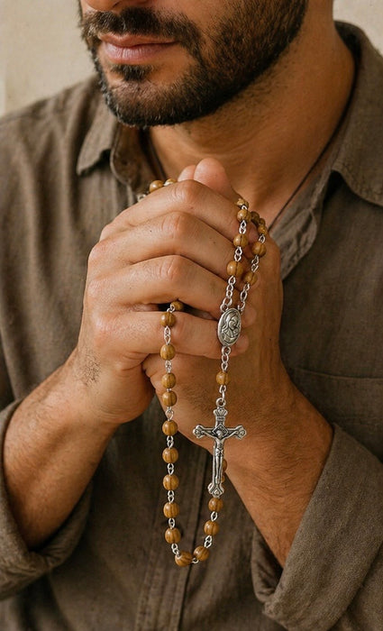 Jerusalem Olive Wood Rosary – 21” Catholic Prayer Beads with Crucifix & Terra Jerusalem Centre - Catholic Gifts Canada