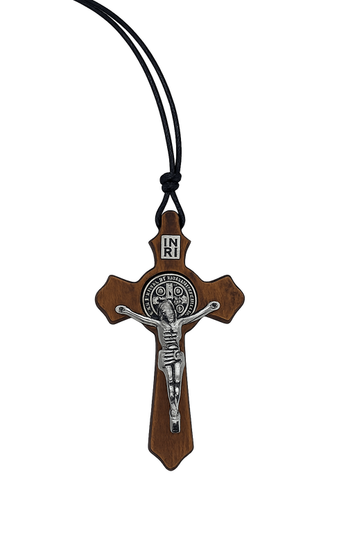 2.25” Olive Wood St. Benedict Crucifix on 30" Cord - Catholic Gifts Canada