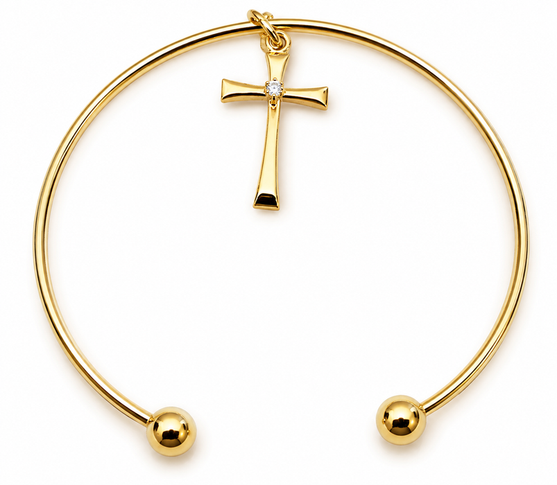 Gold-Plated Bangle Bracelet with Flare Cross Charm