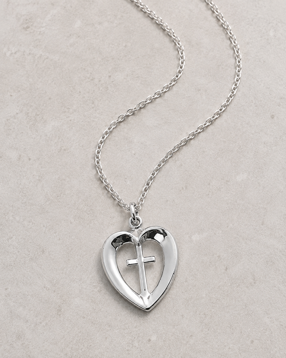 Cross in Heart Pendant Necklace, 18" Chain, Gift Boxed - Catholic Gifts Canada