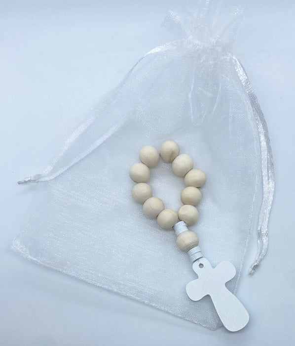 One Decade Wooden Rosary with White Cross