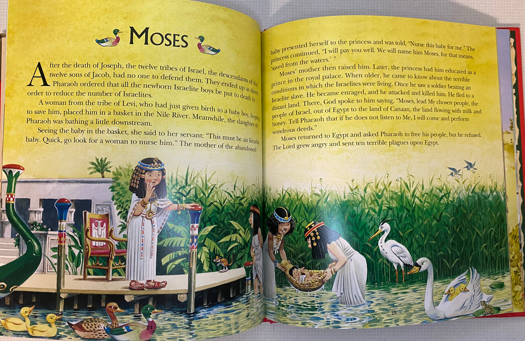 Children’s Bible Story Book by Tony Wolf, full-colour illustrated Catholic kids Bible in padded hardcover with gold corners, featuring Bible stories for children.