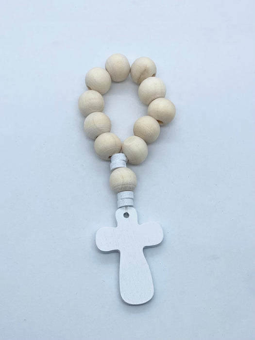 One Decade Wooden Rosary with White Cross
