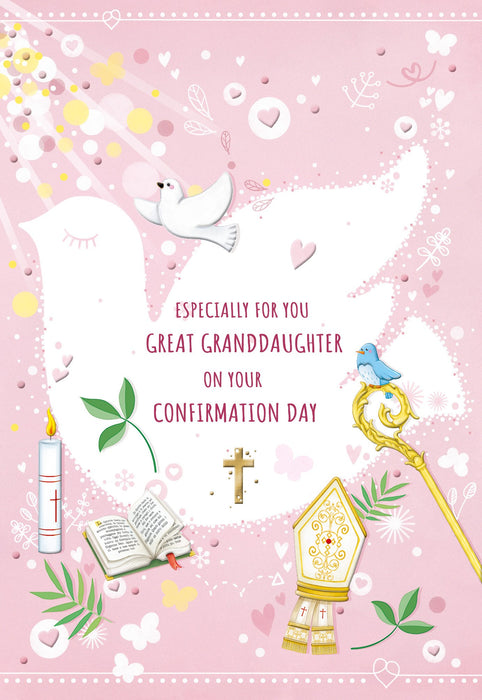 Confirmation Card for Great-Granddaughter with Glitter and Embossed Details
