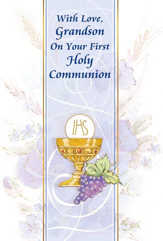 First Communion Card for Grandson with Gold Foil and Embossed Details