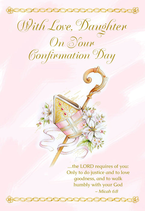 Confirmation Card for Daughter with Glitter and Embossed Details