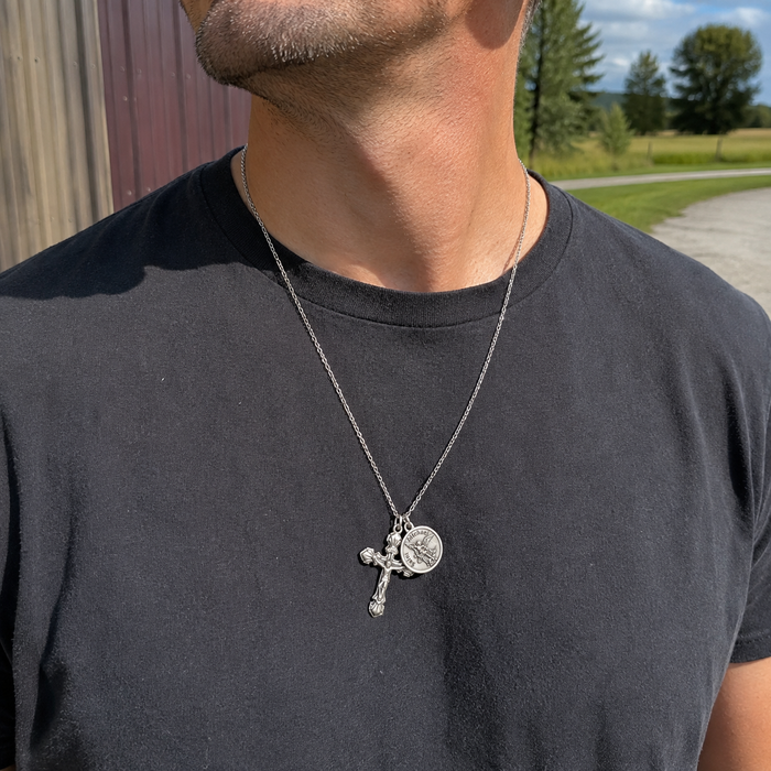 Crucifix with St. Michael Medal on 24" Chain
