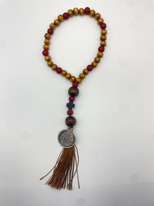 Saint Benedict Door Hanger – Wood Beads, Black Wood Cross, Handmade in Ontario - Catholic Gifts Canada
