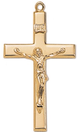 18K Gold Plated Crucifix Necklace with Heavy 24" Chain