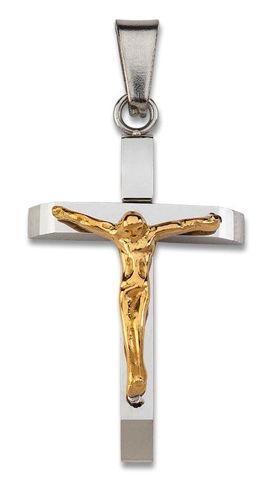 Stainless Steel Two-Tone Crucifix Necklace 24"