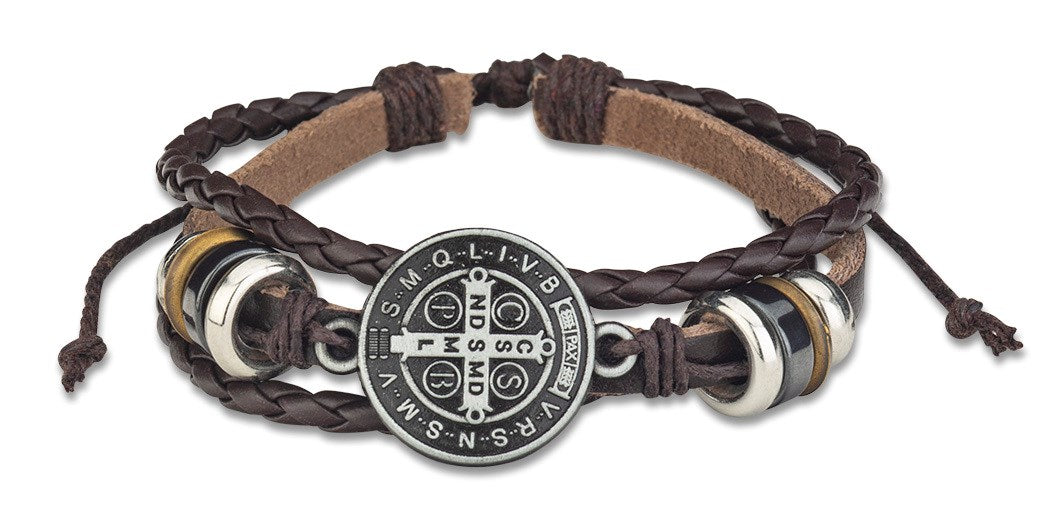 Brown Leather St. Benedict Bracelet