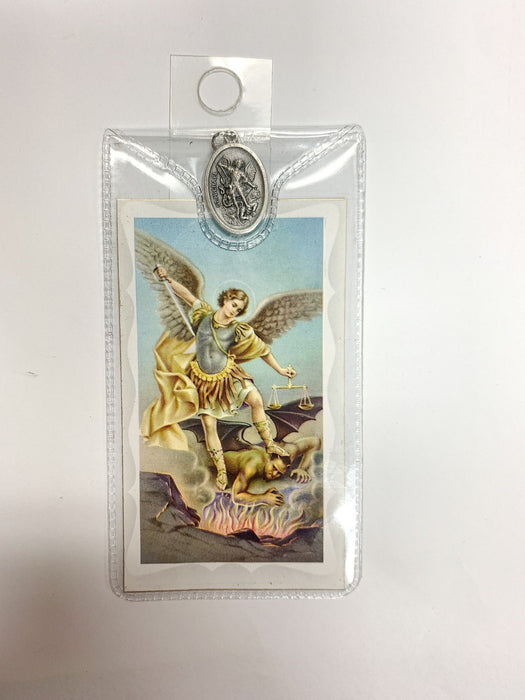 St. Michael Medal on 24" Chain, With Holy Card