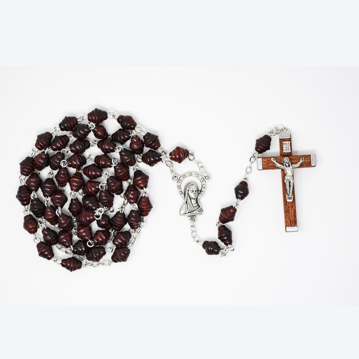 Brown Wood Bead Rosary - Boxed