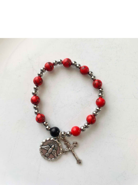 Red and Silver Rosary Bracelet - Catholic Gifts Canada