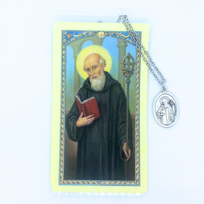 St. Benedict Medal on 24" Chain, With Holy Card