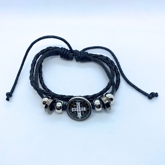 Black Leather St. Benedict Bracelet