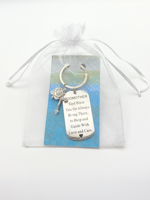 Godmother Blessing Keychain, Crucifix & Our Lady of Grace