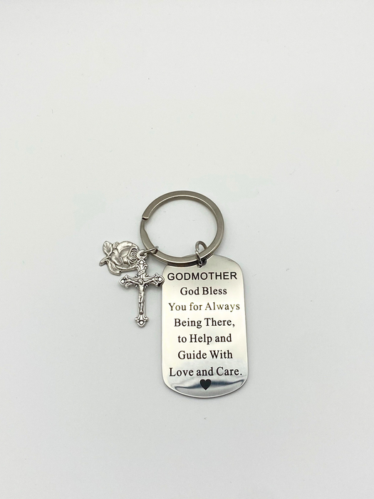 Godmother Blessing Keychain, Crucifix & Our Lady of Grace