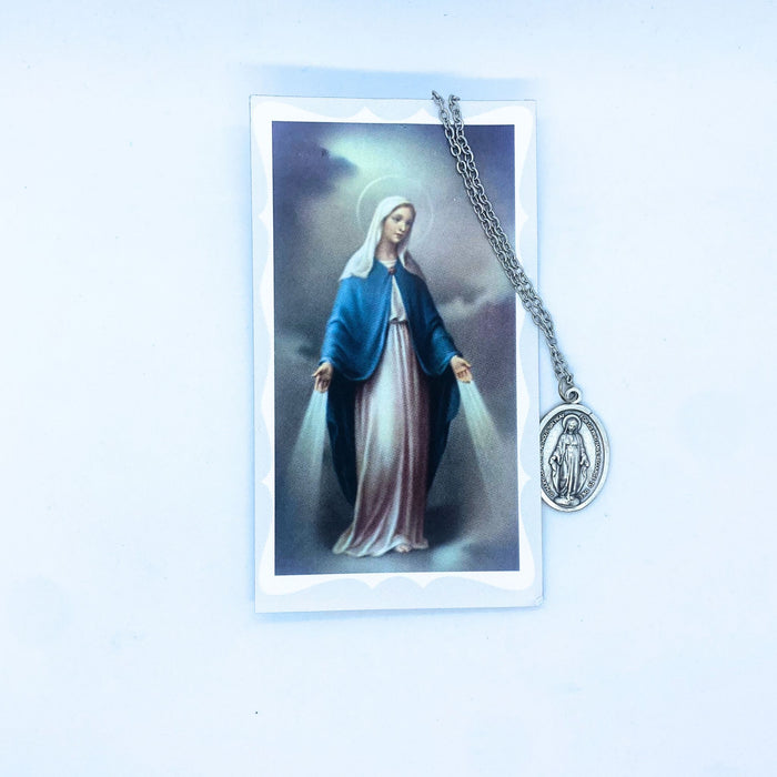 Miraculous Medal on 24" Chain, With Holy Card