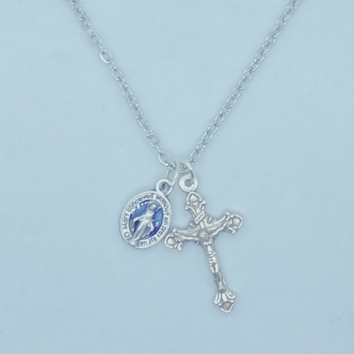 Crucifix with Enameled Miraculous Medal