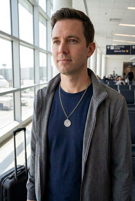 Airport portrait with a finer silver chain