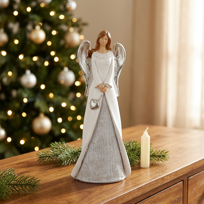 Angel figurine in a warm Christmas setting
