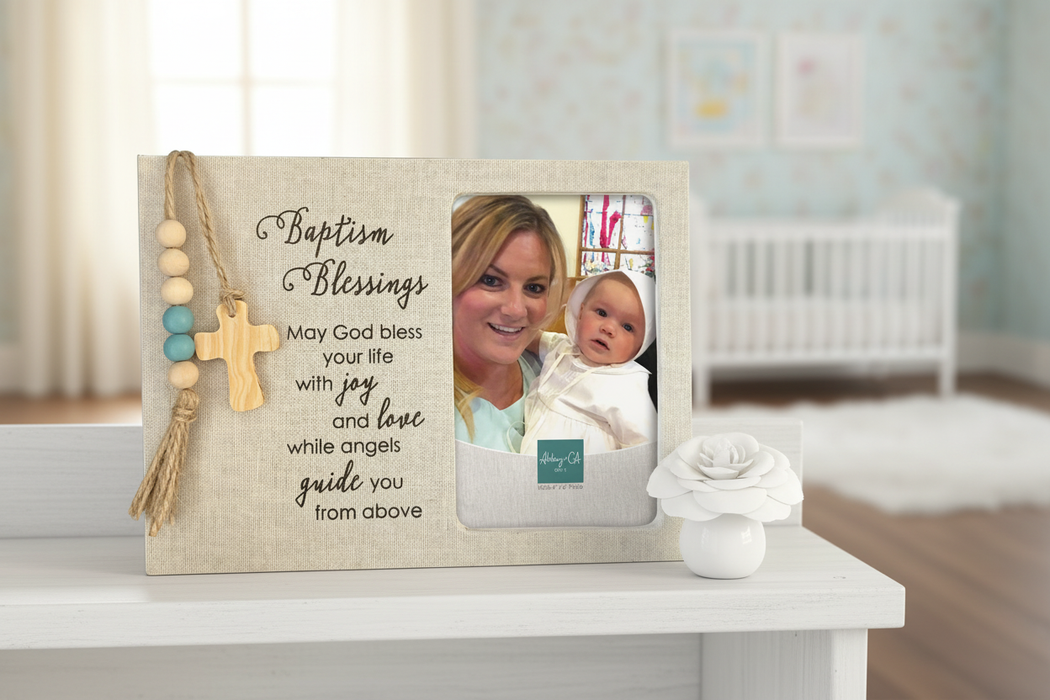 Baptism Photo Frame with Beads Lifestyle