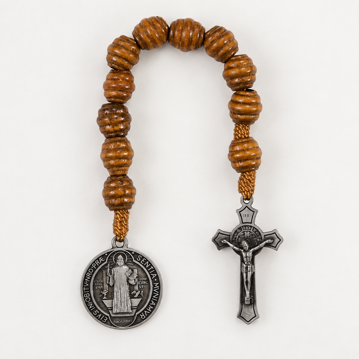 Corded One Decade Wood Saint Benedict Rosary